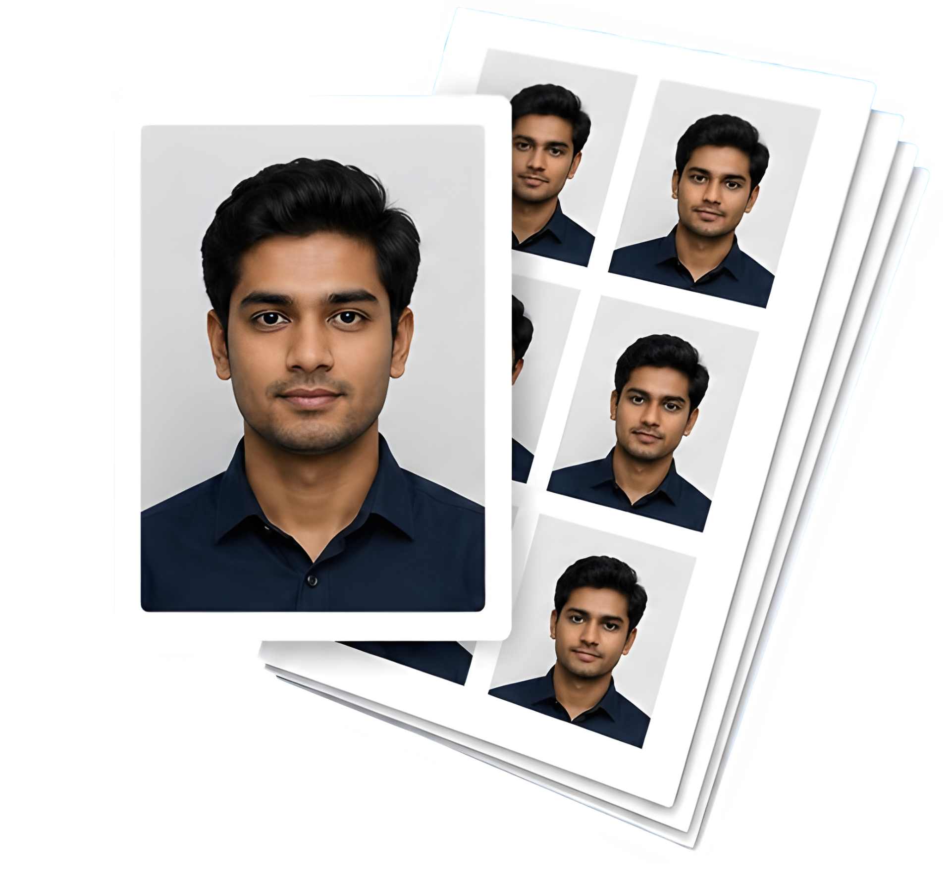 Original passport photo arrangement before studio preparation